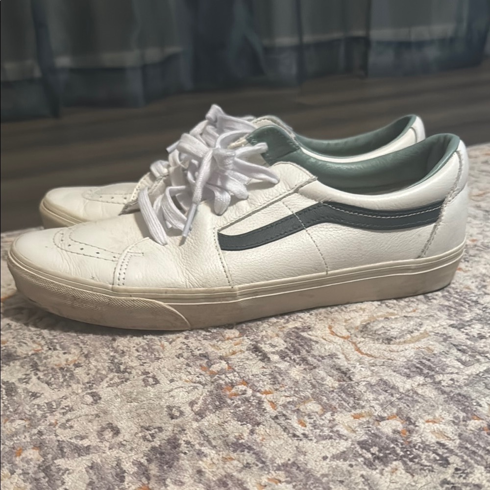 Vans White and Green Sneakers Classic Skate Design